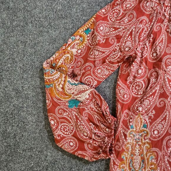 Savanna Jane Top Shirt Womens Large Red Orange Embroidered Boho Peasant Casual - Picture 5 of 11
